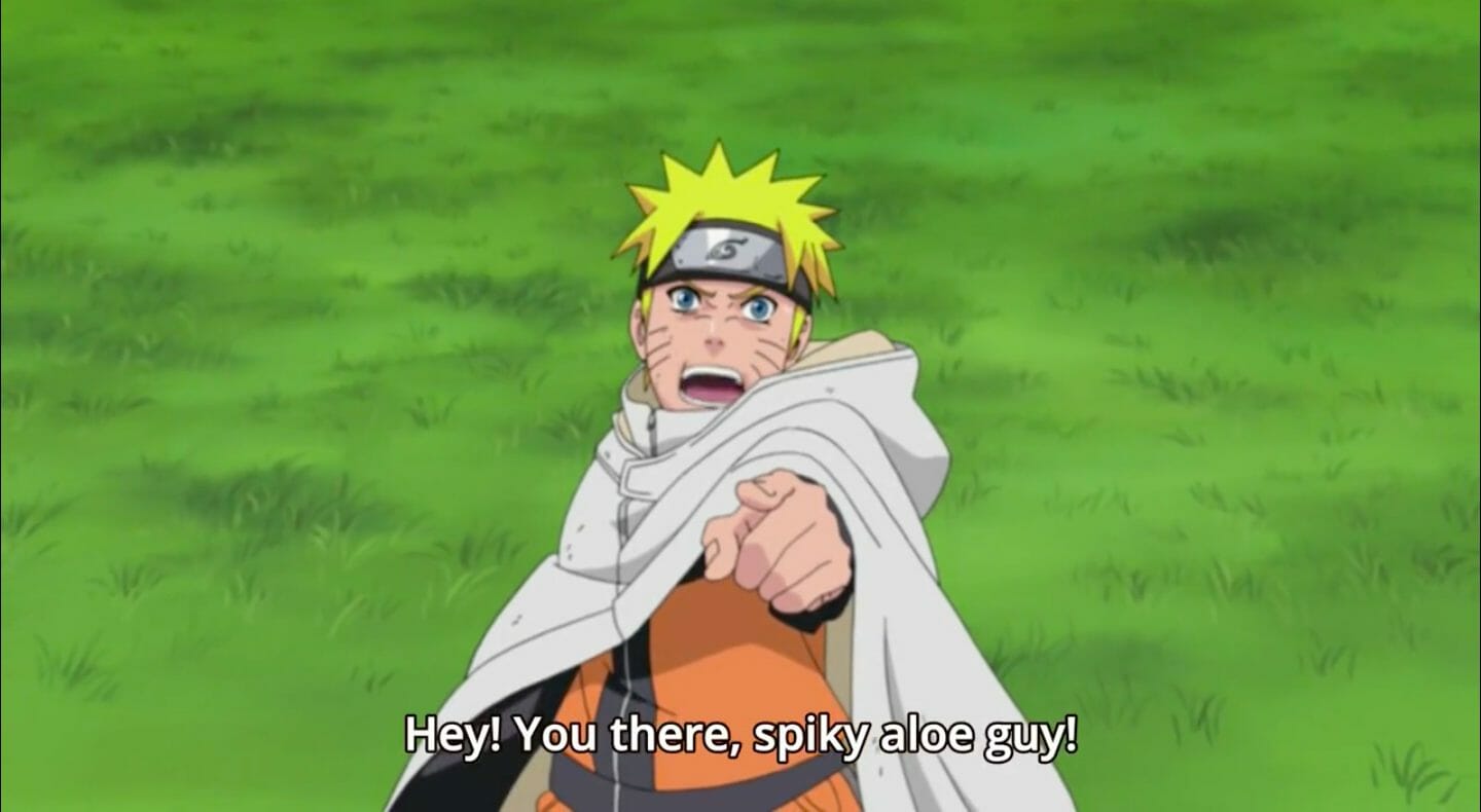 Funny anime quotes Hey, you spiky, aloe vera bastard! Where the hell's Sasuke